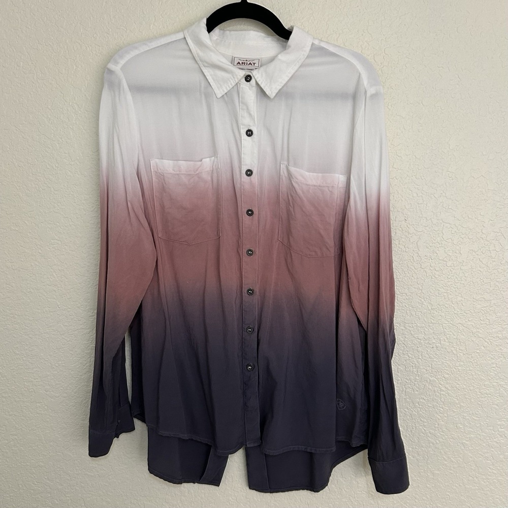 Ariat Women's XL Long Sleeve Button Up Shirt White Pink Purple Ombre Western